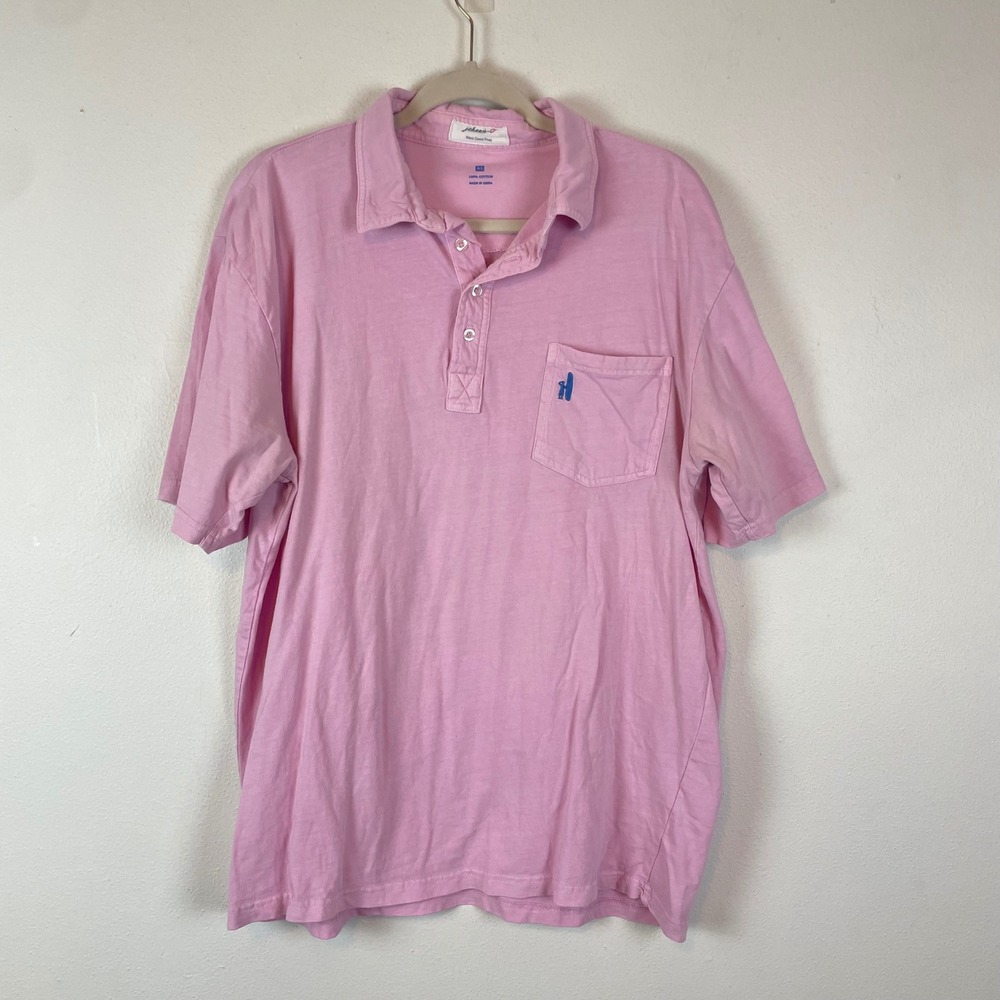 Johnnie-O West Coast Preppy Pink Polo Shirt Mens XL Pocket Surf Logo Cotton‎